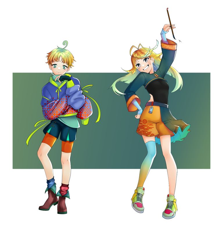 illustration Duo Magique Anime en Couleurs Éclatantes